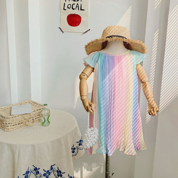 Vestido Plisado de Gasa Estampado - Falda Princesa Multicolor Niña