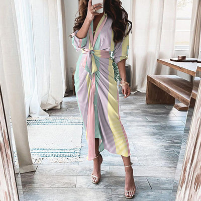 Vestido Camisero con Cordones Europeo Elegante de Manga Larga - Image 16