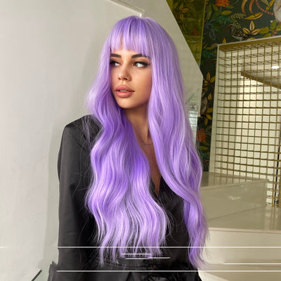 Peluca Larga Rizada Púrpura con Flequillo - Estilo Halloween y Navidad - Image 13
