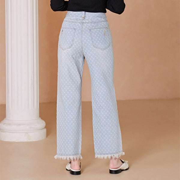 Pantalones Casuales con Cadena y Bajo Deshilachado