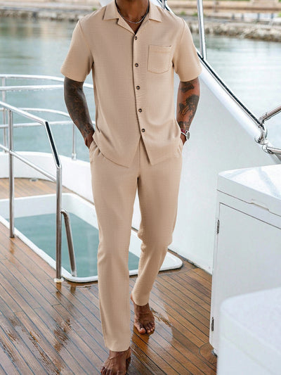 Conjunto Elegante de Camisa y Pantalón de Color Liso para Hombre - Image 8