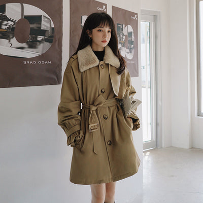 Abrigo de Invierno Khaki para Mujer con Cintura Moldeadora y Forro Grueso de Terciopelo - Image 3