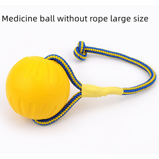 Yellow EVA pet training ball with a blue and yellow braided rope, suitable for dog play and training. - Image 8