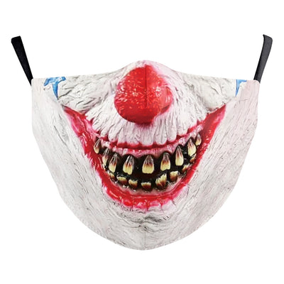 Halloween funny horror face dust mask with a scary clown print, red nose, wide red lips, and yellowed teeth. - Image 14