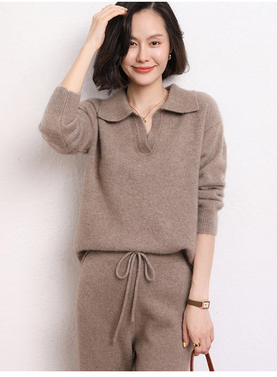 Suéter Polo Cashmere Suelto de Manga Corta para Mujer - Image 11