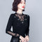 Blusa Cuello Alto con Encaje y Strass - Ajuste Slim para Otoño e Invierno