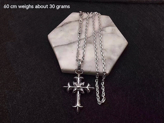 Cadena de Plata Tailandesa con Colgante Cruz - Estilo Hip Hop Urbano Retro - Image 6