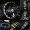 Juego Completo de Accesorios para Auto con Cristales Brillantes - Funda de Volante, Cinturón de Seguridad y Espejo Retrovisor