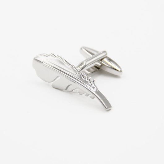 Gemelos de Plata Estilo Francés con Forma de Pluma para Hombre - Image 6