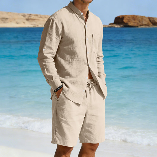 Conjunto de Camisa y Shorts de Lino para Hombre - Image 35