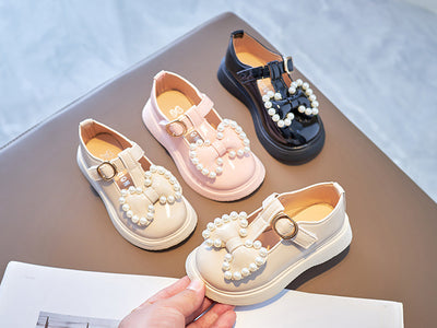 Zapatos de Cuero para Niña con Moño y Perlas - Diseño Princesa - Image 2