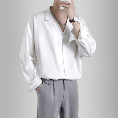 Camisa Suelta de Seda Helada Drapeada para Hombre - Image 12