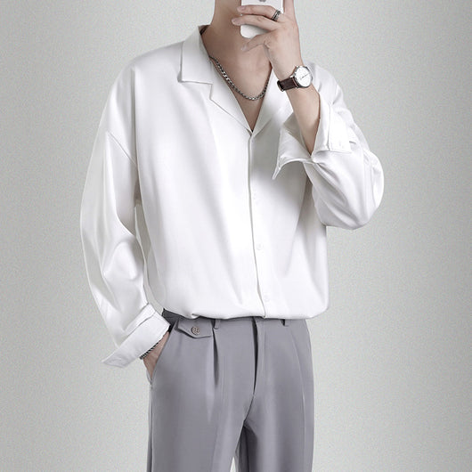 Camisa Suelta de Seda Helada Drapeada para Hombre - Image 12