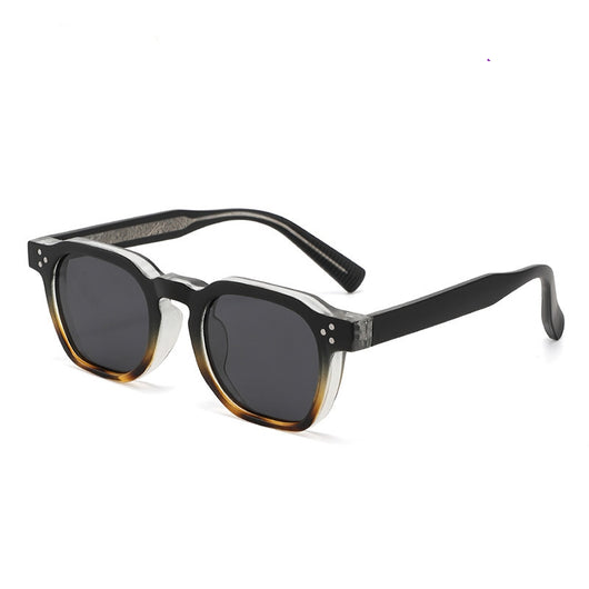 Black square frame sunglasses with dark lenses and small silver accents on the front, shown at an angle. - Image 4
