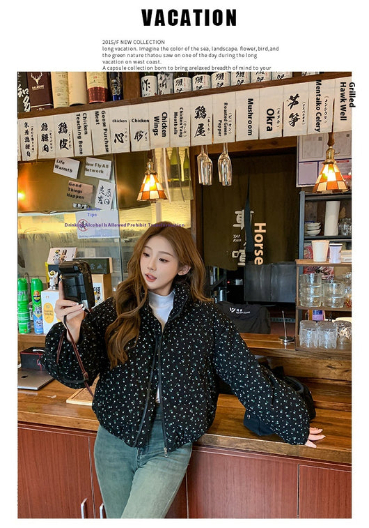 Abrigo Acolchado Estilo Universitario Coreano con Flores - Chaqueta de Algodón Grueso - Image 22