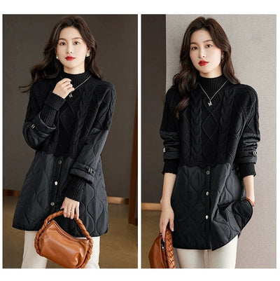 Abrigo de Invierno para Mujer con Tejido Acolchado y Combinación de Punto - Image 11
