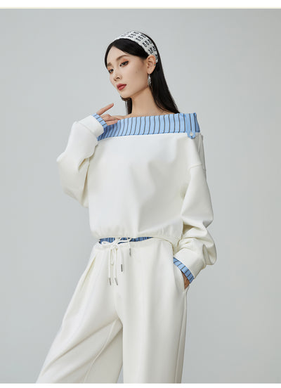Conjunto de Sudadera y Pantalón Ancho a Rayas Azul y Blanco - Image 13