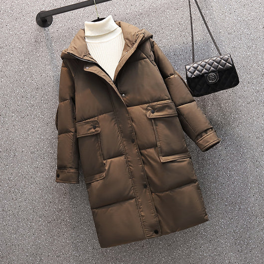 Chaqueta Acolchada Suelta con Capucha y Bolsillos