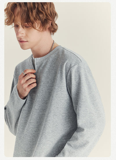 Playera Manga Media con Cierre para Hombre - Cuello Redondo Oversize Otoño - Image 15