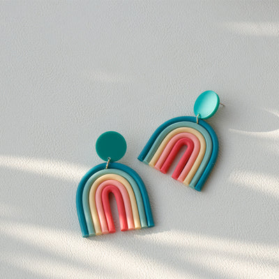 Aretes de Arcilla Polimérica Arcoíris Hechos a Mano Estilo Retro - Image 7