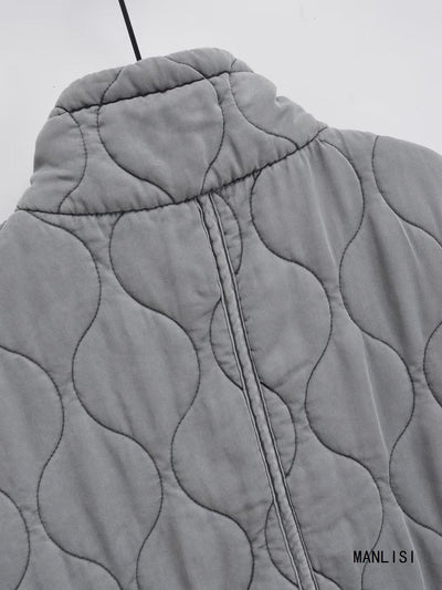 Chaleco Casual de Algodón Gris para Mujer con Cuello de Pie - Image 3