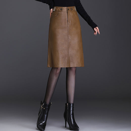 Falda de Cuero Cintura Alta Ajustada Midi Casual - Image 3