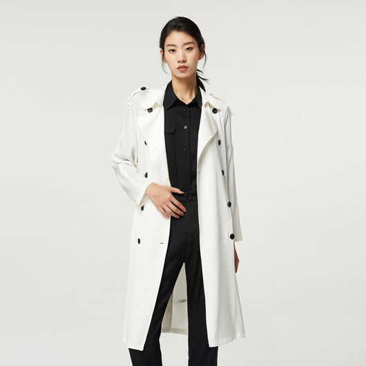 Abrigo Trench de Seda Doble Largo para Mujer - Image 6