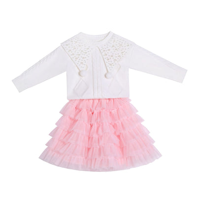 Vestido Dos Piezas de Perlas para Niña - Suéter y Falda Pastel - Image 4