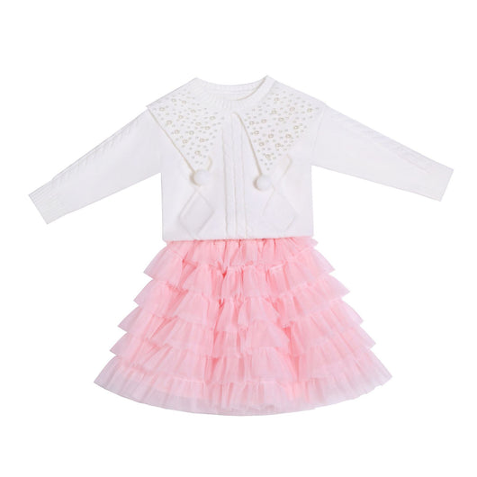 Vestido Dos Piezas de Perlas para Niña - Suéter y Falda Pastel - Image 4