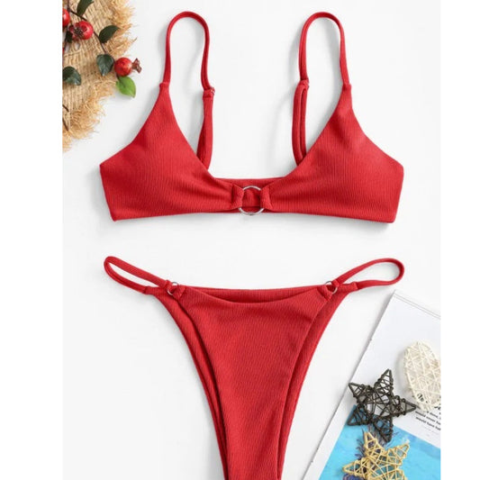 Bikini Dos Piezas con Abertura Lateral Sexy para Playa