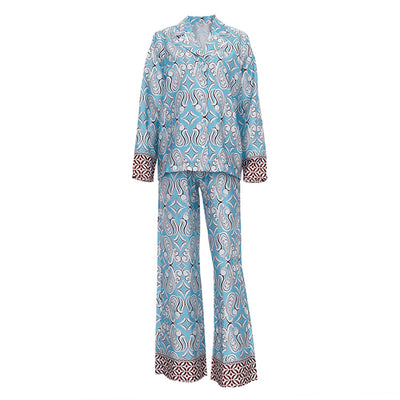 Conjunto Casual de Camisa Satinada con Cuello Inglés y Pantalón Suelto Estampado - Image 11