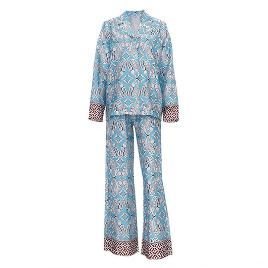 Conjunto Casual de Camisa Satinada con Cuello Inglés y Pantalón Suelto Estampado - Image 11