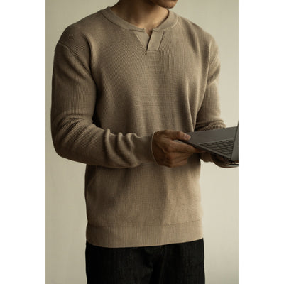 Suéter Henley Casual de Cuello V y Manga Larga para Hombre - Image 4
