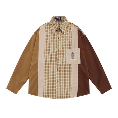 Camisa de Cuadros Hombre con Costuras Asimétricas - Manga Larga - Image 3