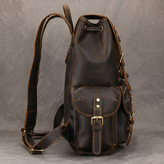 Mochila de Viaje Cuero Crazy Horse Capacidad Jumbo con Solapa Frontal - Image 4