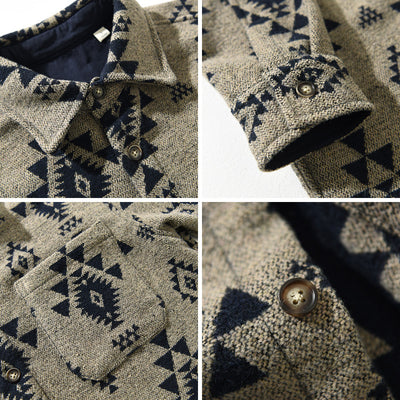 Camisa Casual de Lana Jacquard Retro para Hombre - Manga Larga Otoño - Image 4