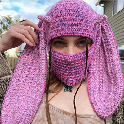 Gorro de Punto Artesanal con Orejas de Conejo, Diseño Divertido con Máscara de Un Ojo y Cuernos - Image 22