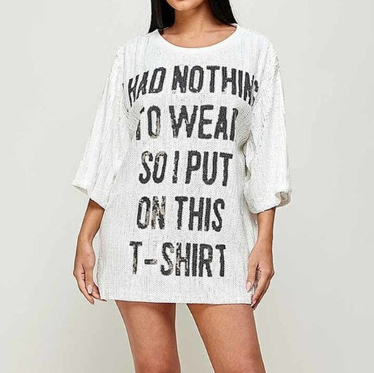 Playera Blanca para Mujer con Lentejuelas y Letras - Image 8