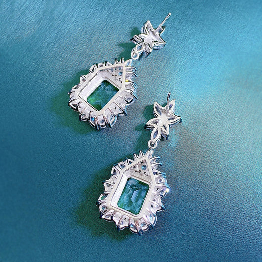 Conjunto de Aretes y Collar Rectangular en Plata con Esmeralda - Image 8