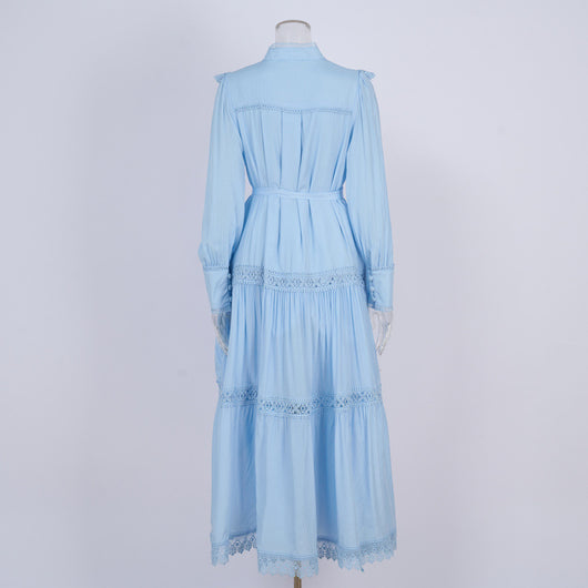 Falda Larga Elegante con Blusa Bordada y Mangas Linterna Ajustadas - Image 3