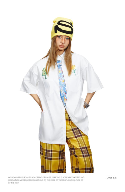 Camisa Suelta Unisex con Diseño de Corbata Pintada a Mano - Marca de Moda Japonesa - Image 25