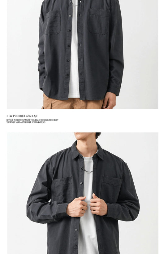 Camisa Casual Retro de Algodón Puro para Hombre - Gris Elegante - Image 15