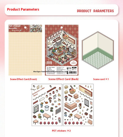 Diy Notebook Decompression Stacking Miniature Sticker set featuring a cute cartoon hot pot shop scene with animal characters. - Image 31