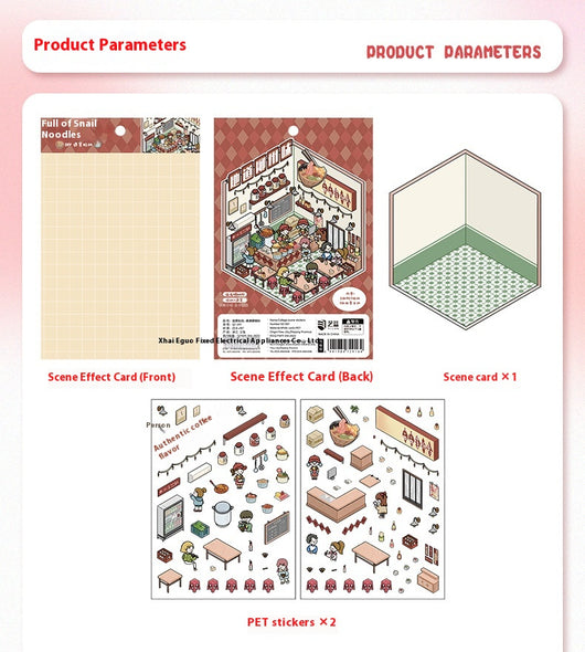 Diy Notebook Decompression Stacking Miniature Sticker set featuring a cute cartoon hot pot shop scene with animal characters. - Image 31