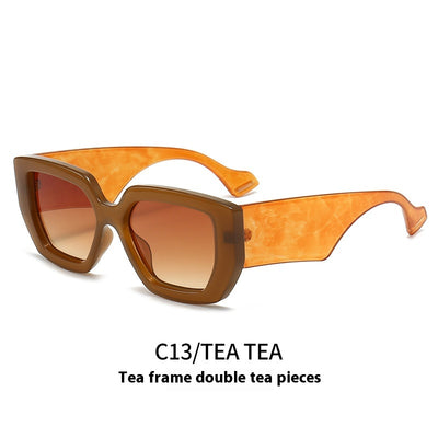 Beige square frame sunglasses with dark gray lenses, featuring a thick, fashion-forward design. - Image 18