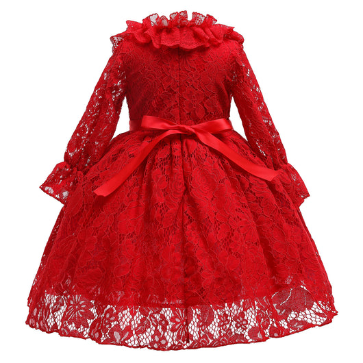 Vestido Elegante de Manga Larga con Encaje Floral para Niña - Image 10