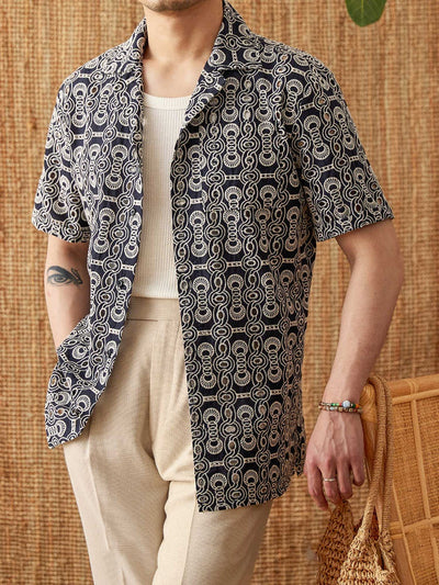 Camisa Casual Cuello Cubano con Bordado Vintage de Algodón - Image 10
