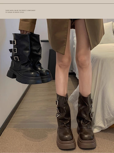 Botas Motociclista Plataforma con Hebilla para Mujer - Image 9