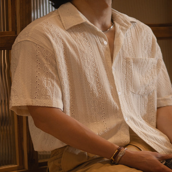 Camisa Vintage Hombre Jacquard Calada