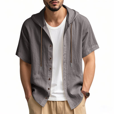 Camisa Suelta con Capucha y Manga Corta para Hombre - Image 43